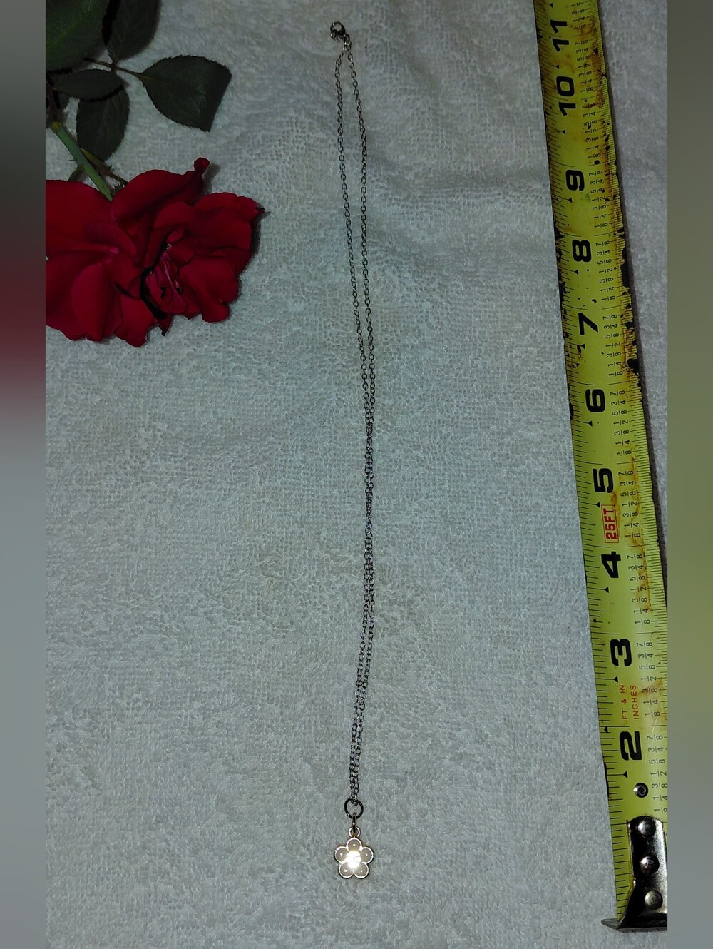 CHANEL White Flower Logo Pendant Necklace with White Enamel Petals